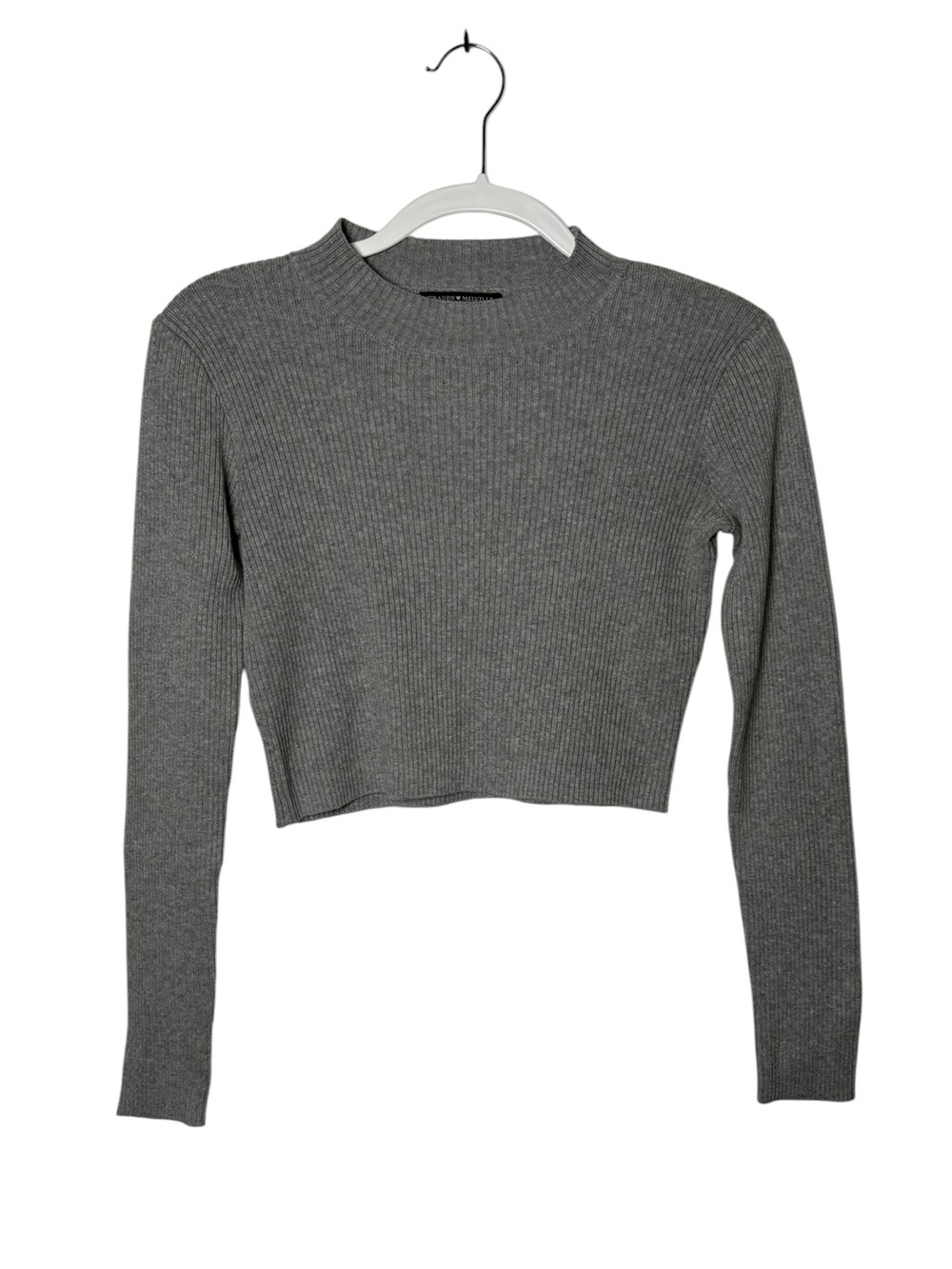 Brandy Melville Ribbed Mock Neck Cropped Sweater Gray Long Sleeve Crop Top